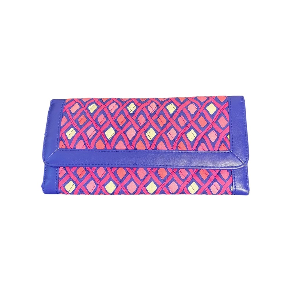 Vera Bradley‎ Wallet Clutch Zip Pocket Pink Blue Diamond Pattern ID Window - Picture 2 of 6